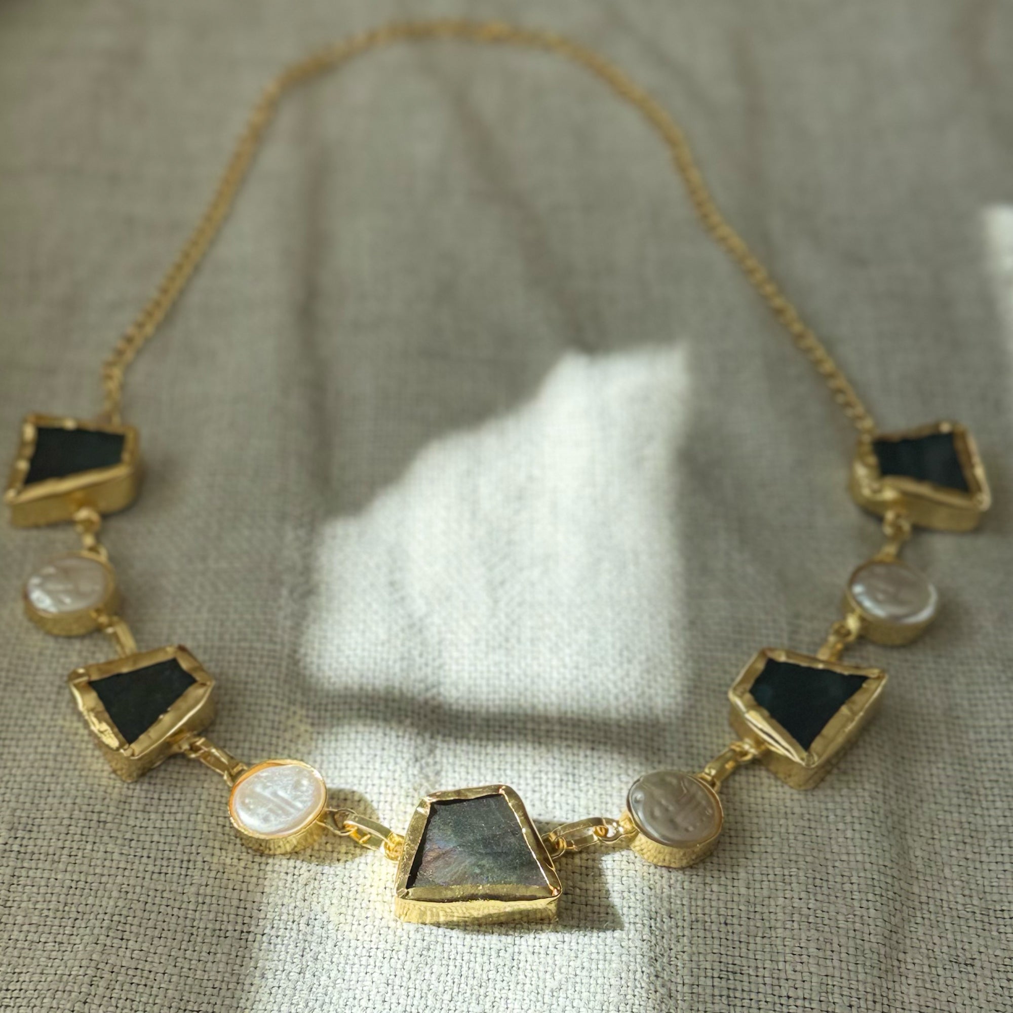 Eclipse Stone & Pearl Necklace