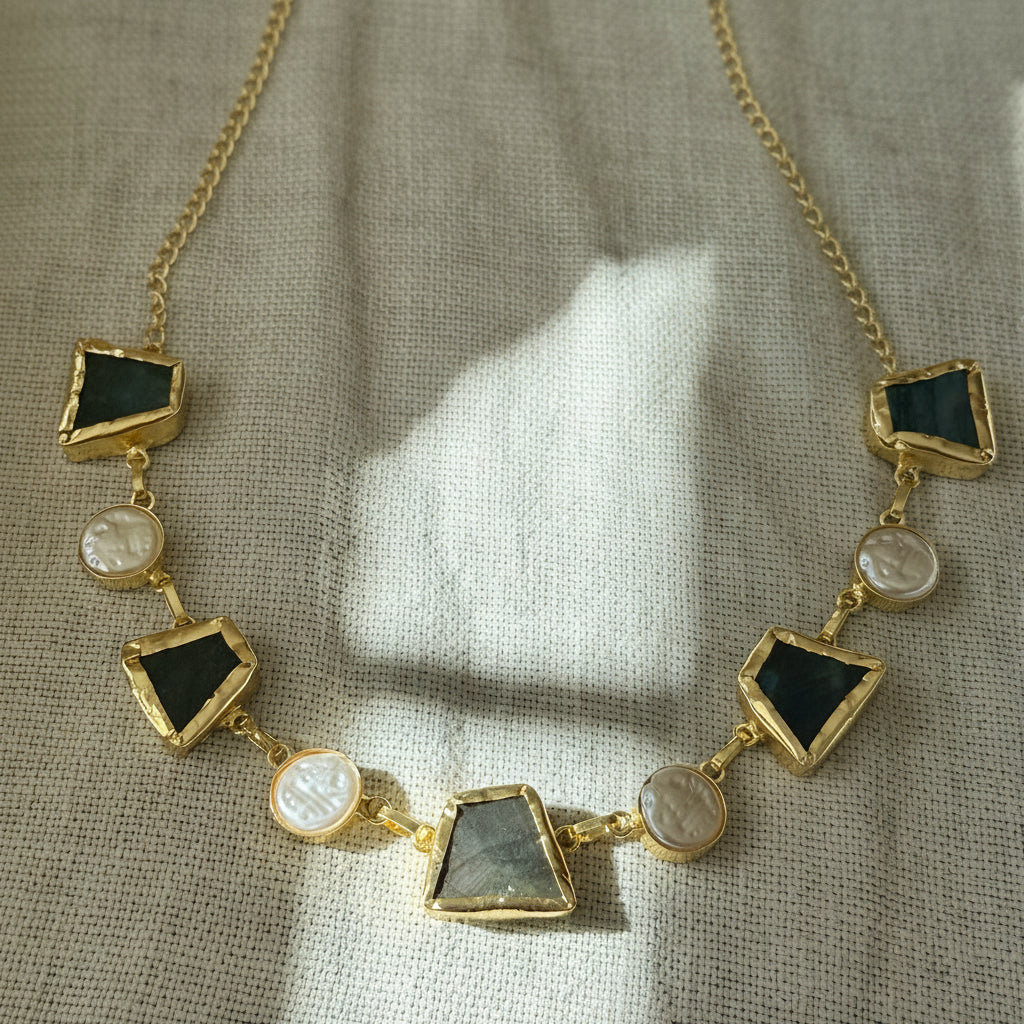 Eclipse Stone & Pearl Necklace