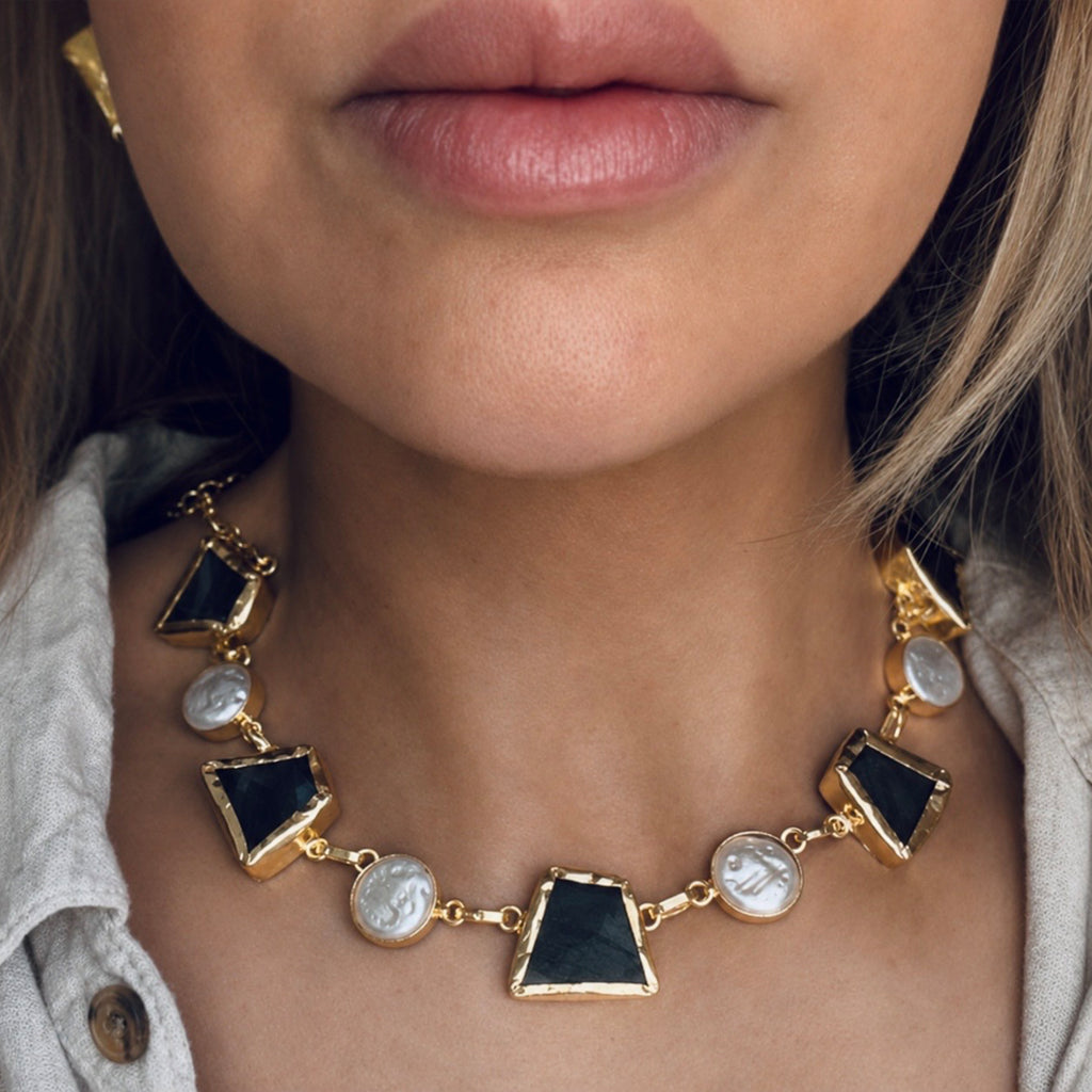 Eclipse Stone & Pearl Necklace