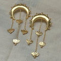 Nilofer crescent and lotus tassel earrings in gold tone