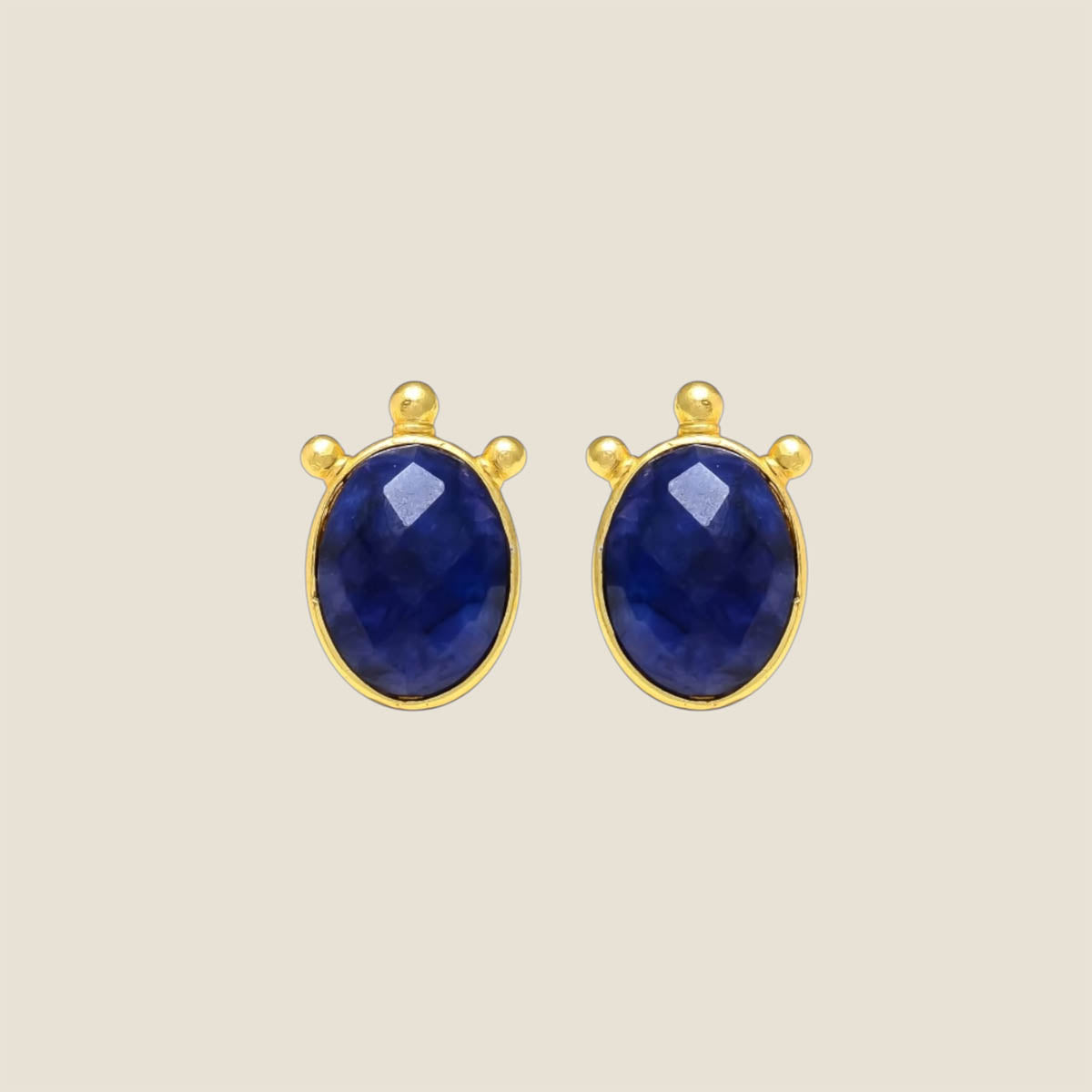 Virella Earrings – sapphire agate stud earrings in gold plated brass  
Virella Earrings – celestial blue sapphire agate gemstone jewelry  