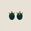 Virella Earrings – green onyx stud earrings in gold plated brass  
Virella Earrings – vibrant green gemstone jewelry, gold plated studs  