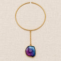 Prism collar necklace with a natural multicolor agate pendant and gold-tone setting