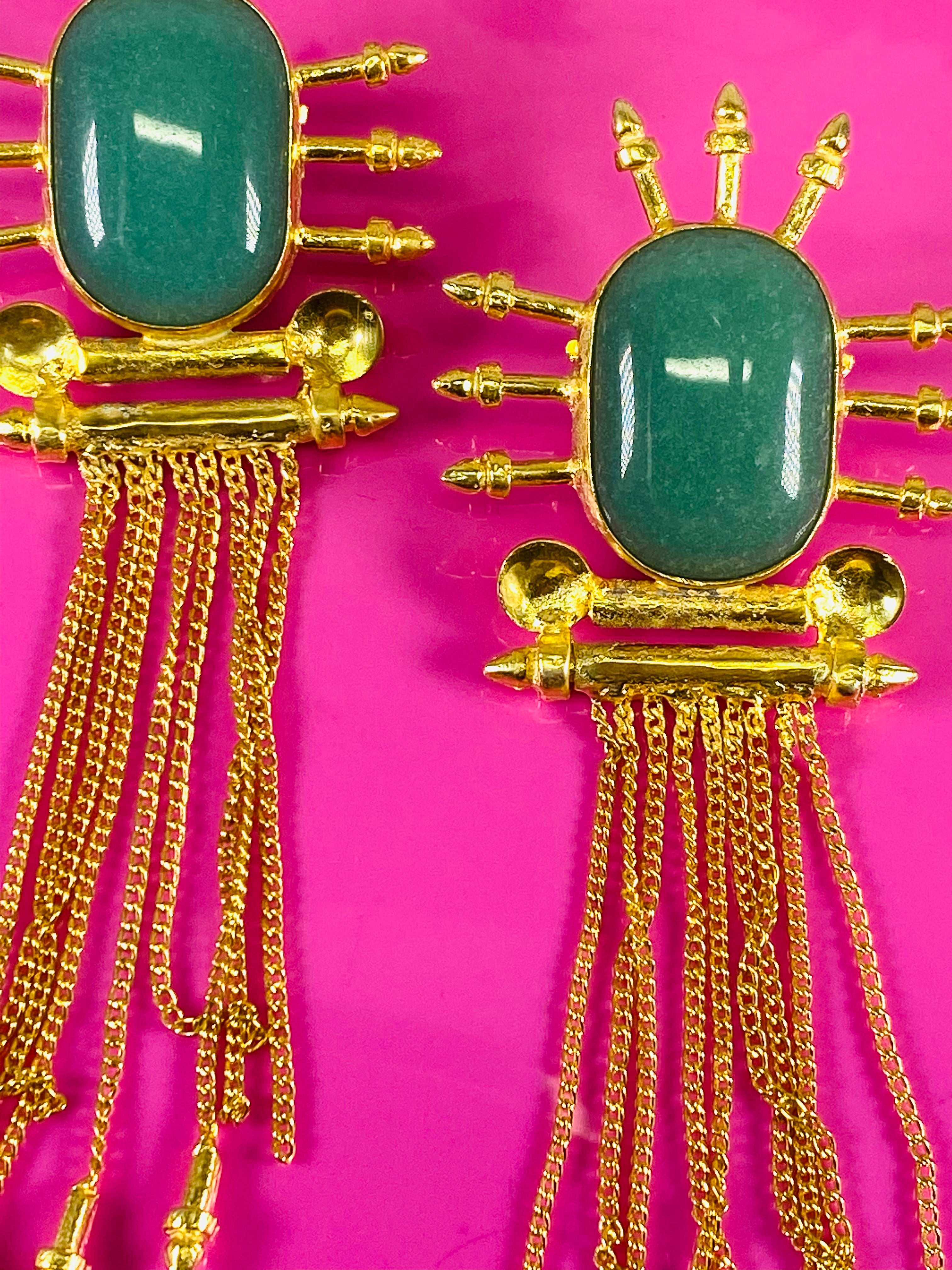 Diva Green agate gold tassel earrings