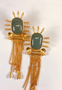 Diva Green agate gold tassel earrings